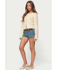 Edikted Women's Aria Striped Fuzzy Knit Cardigan
