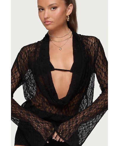 Edikted Women's Lera Lacey Sheer Mesh Top