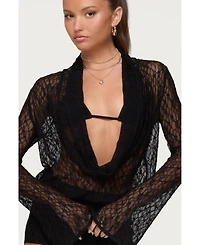 Edikted Women's Lera Lacey Sheer Mesh Top