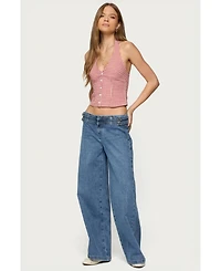 Edikted Womens Evan Gingham Button Up Halter Top