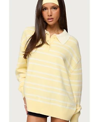 Edikted Womens Rilynn Striped Polo Sweater