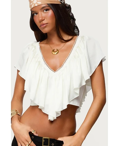 Edikted Womens Deena Ruffled V Neck Top