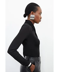 Karen Millen Women's Jersey And Georgette Mix High Neck Top