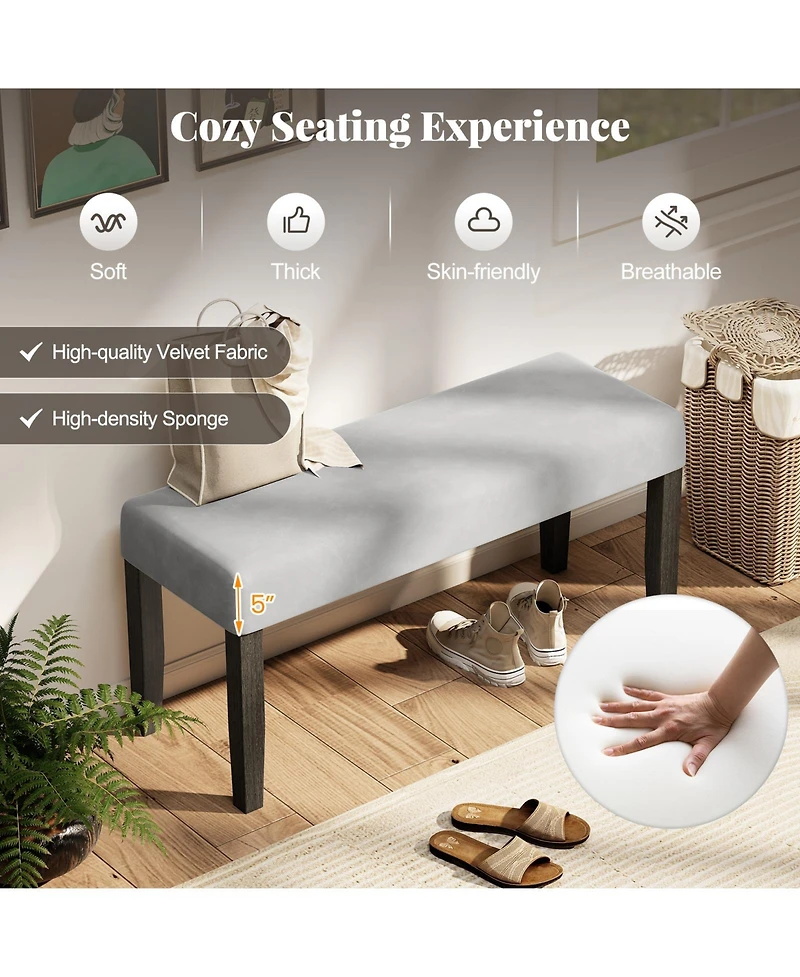Gymax Set Of 2 Upholstered Bedroom Bench w/Padded Seat & Solid Wood Legs for Dining Room