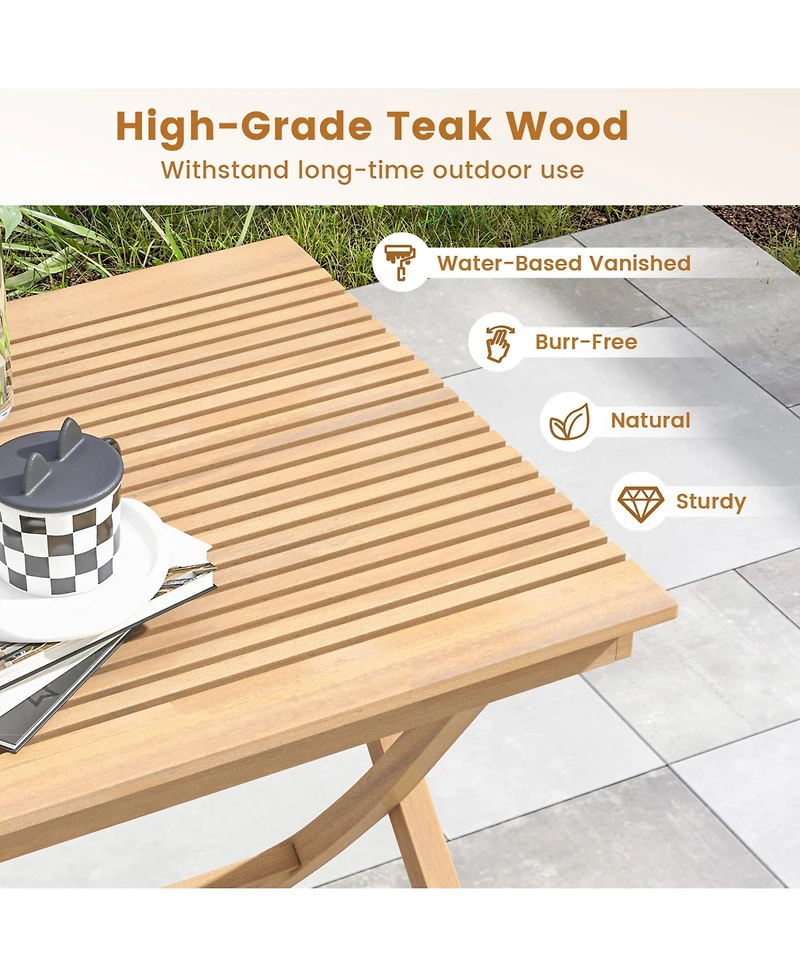 Gymax Set of 2 patio bistro table teak wood dining table outdoor square table