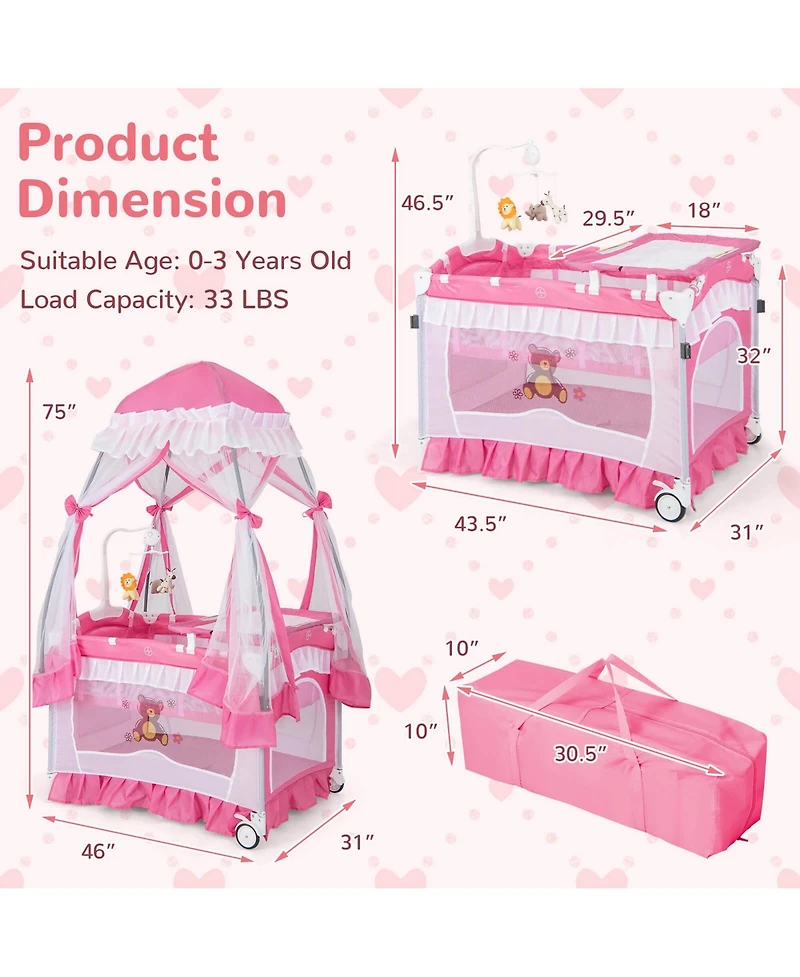 Costway Portable Baby Playpen Crib Cradle Changing Pad Mosquito Net Toys