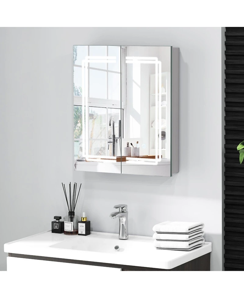 Gymax 23.5 x 27.5 Inch Bathroom Medicine Cabinet w/ Mirror Led Lighted Mirror Cabinet