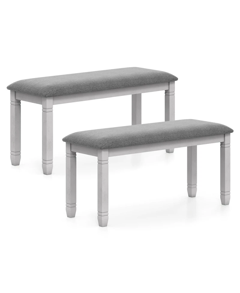Gymax Set Of 2 Upholstered Bedroom Bench w/Padded Seat & Solid Wood Legs for Dining Room