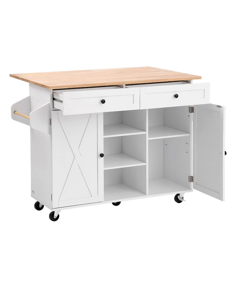 Slickblue Rolling Kitchen Island Cart with Storage Cabinet, Drawer, and Drop Leaf Table