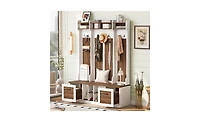 Slickblue 5-in-1 Entryway Bench with Coat Rack 7 Hooks 2 Drawers Adjustable Shelves