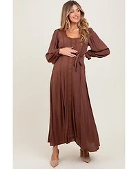 Pinkblush Brown Lace Detail Button Down Maternity Maxi Dress
