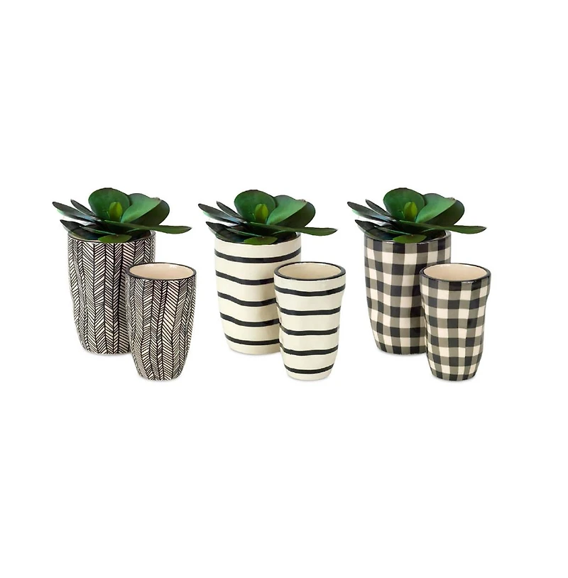 Textured Ceramic Planter and Vase Set – Wavy Pattern, Set of 6 for Stylish Plant Display