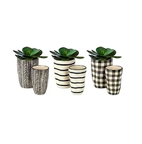 Textured Ceramic Planter and Vase Set – Wavy Pattern, Set of 6 for Stylish Plant Display