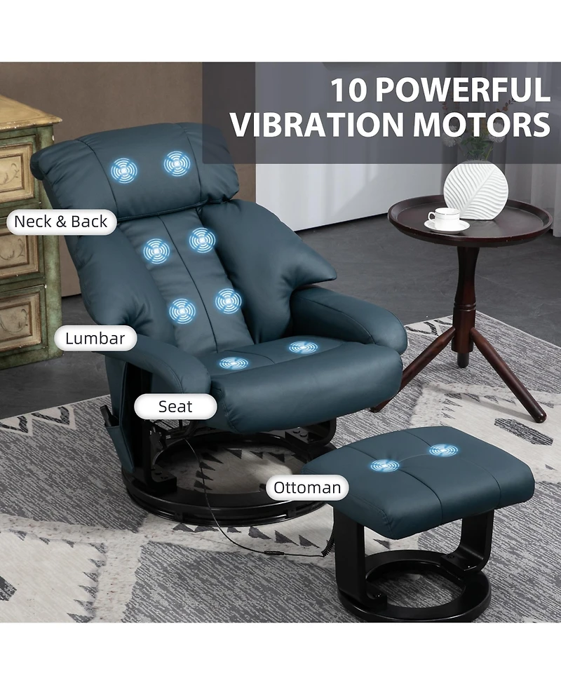Homcom Massage Recliner Chair with Footstool, 360° Swivel Recliner,