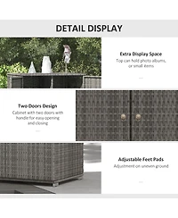 Outsunny Outdoor Wicker Towel Rack for Pool w/ Drawer & Cabinet, Dark