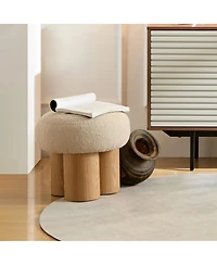 The Pop Home Modern Mushroom Ottoman with Wool Cushion, Footstool, Upholstered Seat for Living Room or Bedroom-The