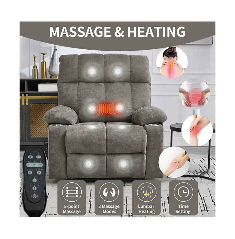 Heavy Duty Power Lift Recliner with Dual Motors, Massage & Heat, Infinite Position Chair Cup Holders-Maison Boucle