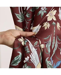Hlc.me Florence Floral & Birds Patterned Window Back Tab Rod Pocket Curtains Bedroom - Light Blocking Darkening Window Panels