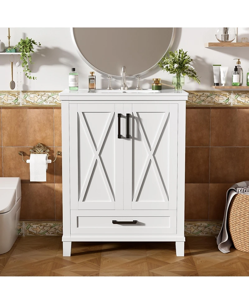 Casainc 24" Bathroom Vanity with Sink, Solid Wood Frame and Mdf, 2 Soft-Close Doors, Drawer and Storage Shelves