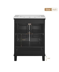 Casainc 24" Bathroom Vanity with Sink, Solid Wood Frame and Mdf, 2 Soft-Close Doors, Drawer Storage Shelves