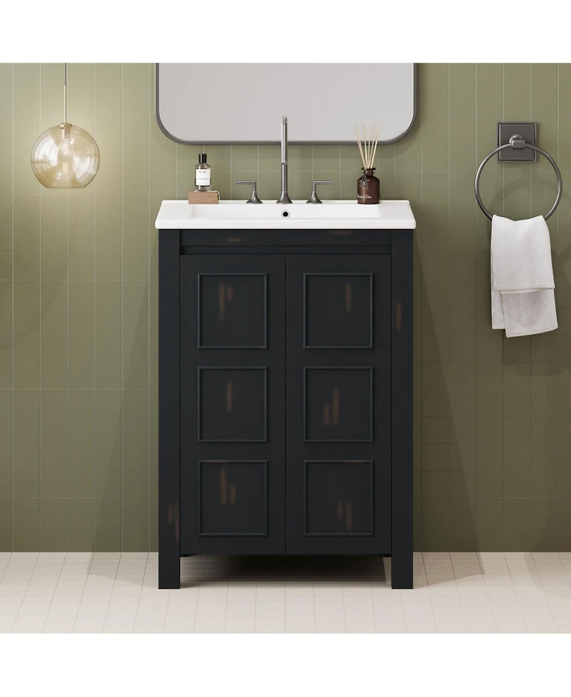 Casainc 24x18x34" Small Bathroom Vanity Combo with Ceramic Sink and 2 Soft-Close Doors