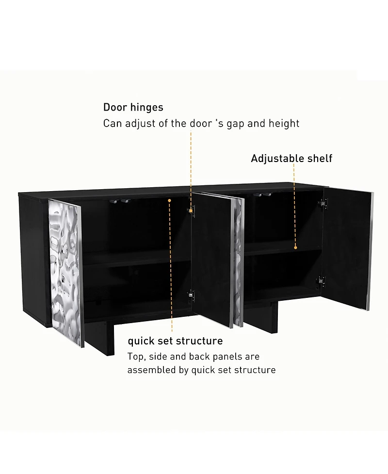 4 Door Storage Cabinet with Stainless Steel Wave Polished Doors