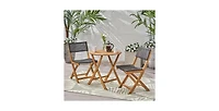 35 Inch Acacia Wood Bistro Set with Wicker Seating 2 Chairs and Table