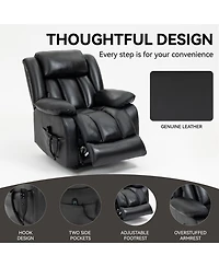 Electric Medium Genuine Leather Power Lift Recliner Chair with 8-Point Vibration Massage and Lumbar Heating