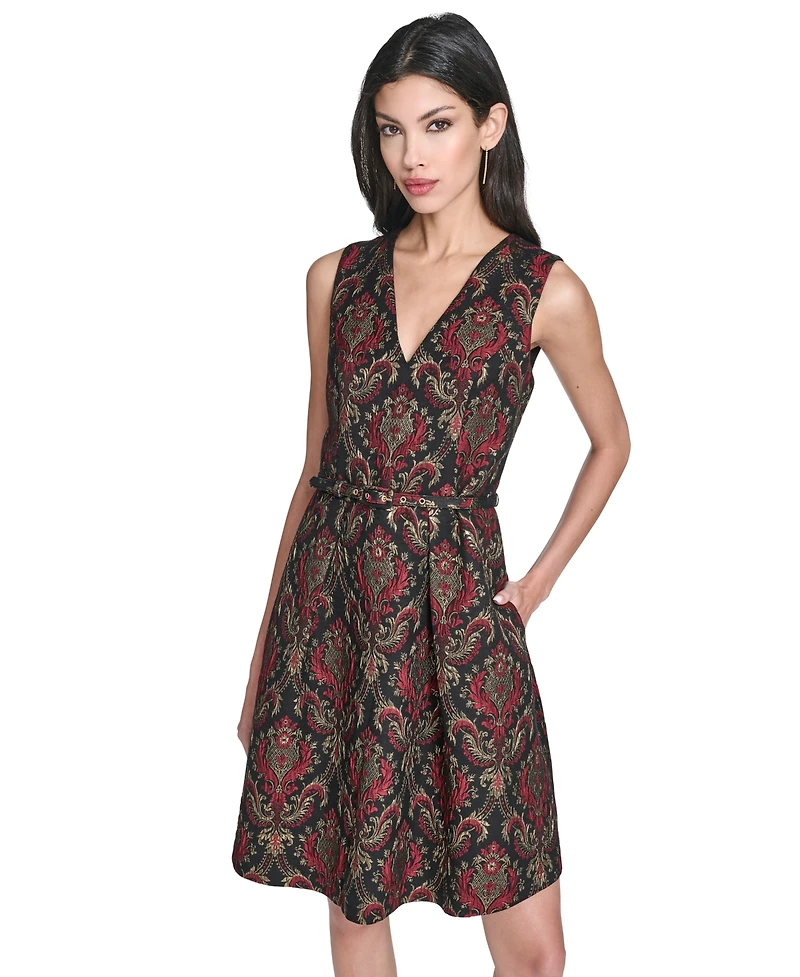 Vince Camuto Petite Jacquard Fit and Flare Short Dress