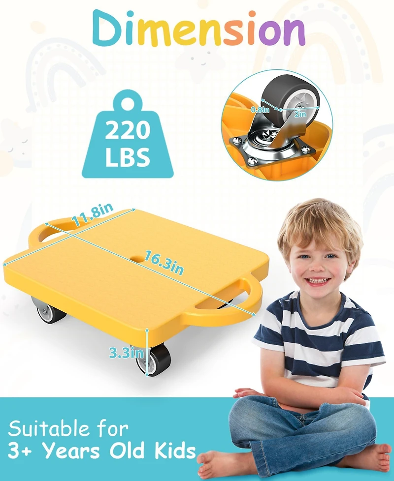 4/6-Pack Kids Sitting Scooter Set with Handles and Non-marring Universal Casters