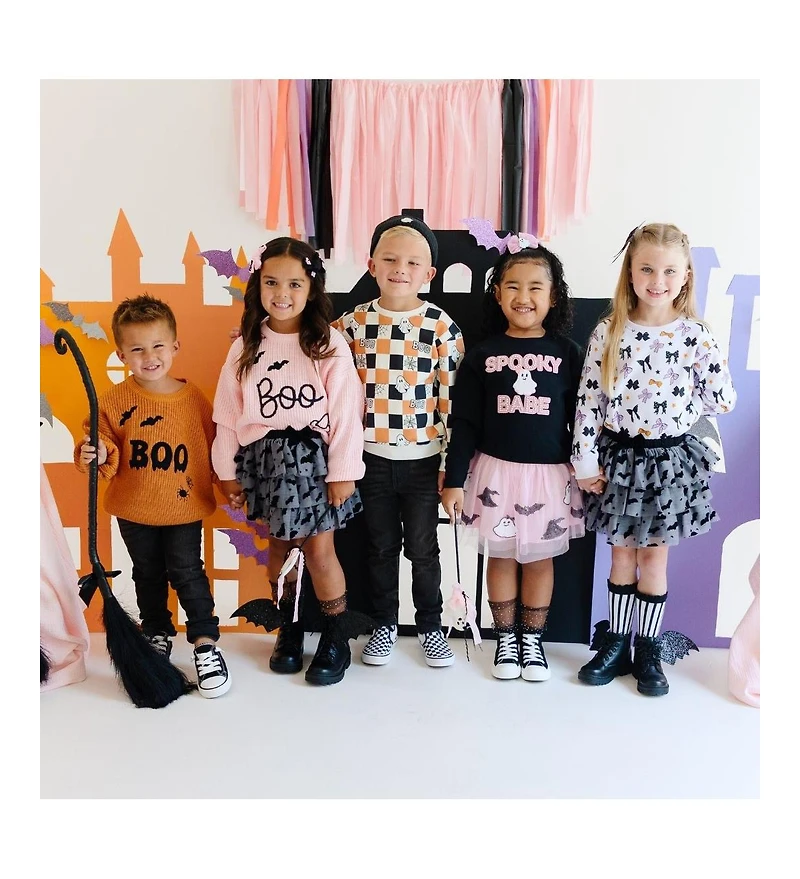 Sweet Wink Little and Big Boys Boo Checkered Halloween Sweatshirt
