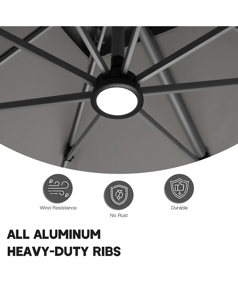 Boyel Living 10 x 13 ft. 360° Rotation Cantilever Patio Umbrella with Base and Led Light