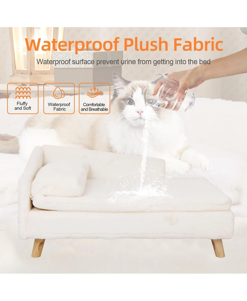 BingoPaw L Shaped Elevated Waterproof Pet Bed with Soft Removable Cushion Mat and Pillow