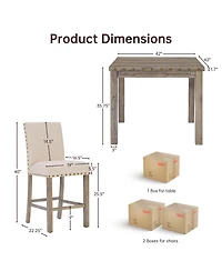 Morden Fort Rustic Counter Height Dining Table Set for 4, Farmhouse 5-Piece Linen Upholstered Stools Dinette Set with Nailhead Accents