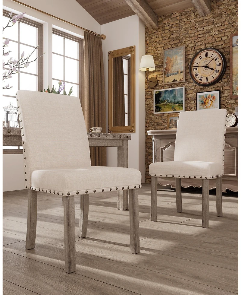 Morden Fort 3-Pieces Rustic Rectangular Wooden Top Dining Table Set with 2 Linen Upholstered Chair