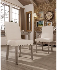 Morden Fort 3-Pieces Rustic Rectangular Wooden Top Dining Table Set with 2 Linen Upholstered Chair