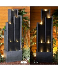 SunJet 5-Tier Modern Water Fountain, Indoor/Outdoor Resin Water Fountains with Soothing Water Sounds & Warm Led Light, Perfect for Garden, Patio, Home