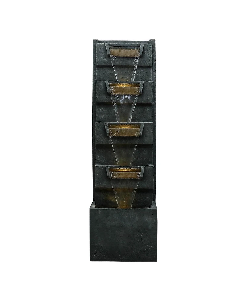 SunJet 39.3inches High Modern Water Fountain – 5-Tier Outdoor/Indoor Water Fountain with Soothing Water Sounds & Warm Led Light, Perfect for Ga