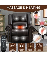 Clihome Power Lift Recliner Chair Heat Massage Dual Motor Infinite Position Up to 350 Lbs Genuine Leather Heavy Duty Motion Mechanism with Usb Ports B
