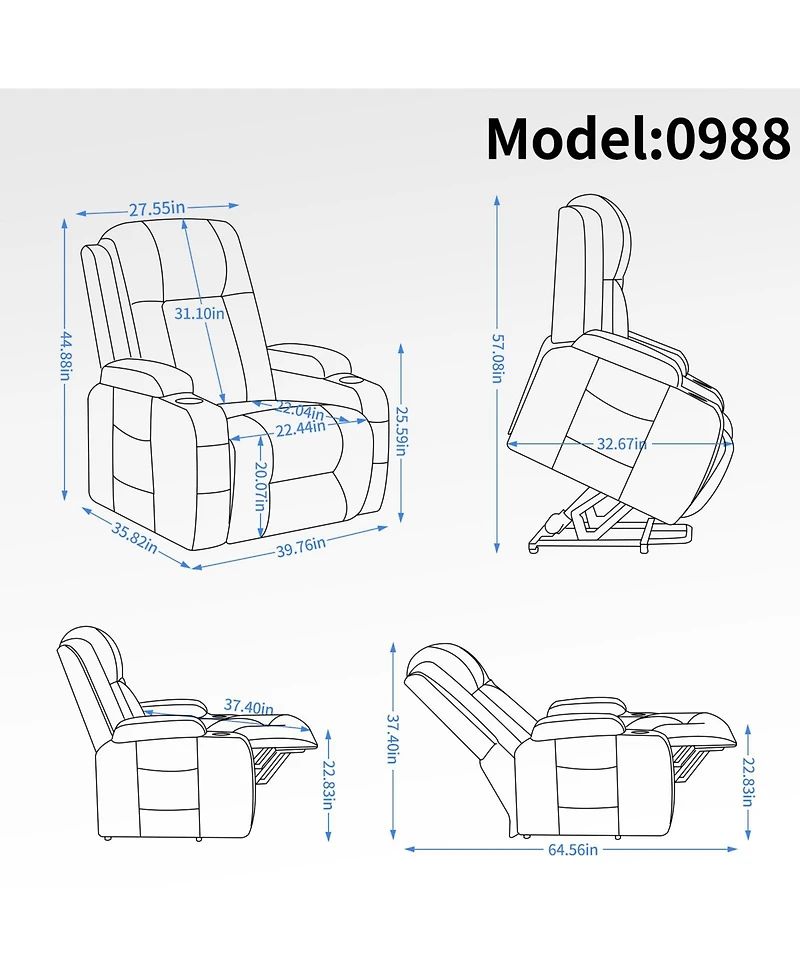 Clihome Infinite Position Single Motor Up to 350 Lbs Power Lift Recliner Chair for Elderly Heavy Duty Motion Mechanism with 8 Point Vibration Massage