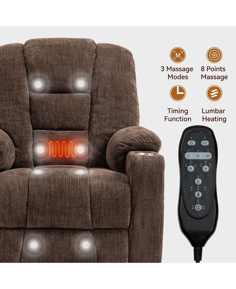 Clihome Large Power Lift Recliner Chair with Massage and Heat for Elderly Overstuffed Wide Recliners Heavy Duty Motion Mechanism Usb Type C P