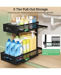 Kitstorack Under Sink Organizer, 2 Tier Pull out Cabinet Organizer Baskets with Mesh Sliding Drawers, Slide out Storage Shelf for Home, Kitchen, Bathr