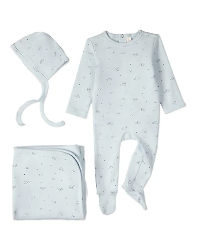 MeMoi 3 Piece Baby Boys "Clouds of Happiness" Cotton Rich Footie Set