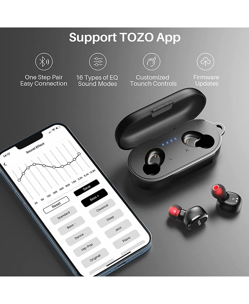 Tozo T10S Bluetooth Wireless Earbuds, Waterproof, Touch Controls with Charging Case