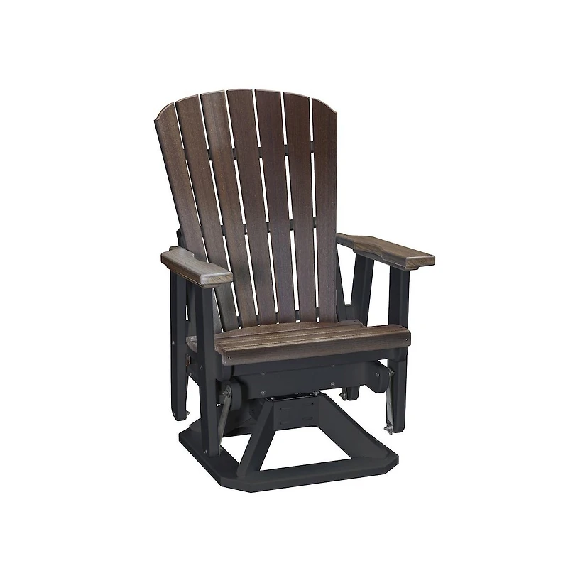 American Furniture Classics Fan Back Swivel Glider in Brazilian Walnut on a Black Base
