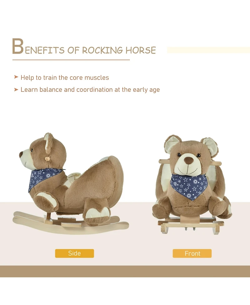 Qaba Baby Rocking Horse, Plush Animal Rocker w/ Realistic Sound, Pedals