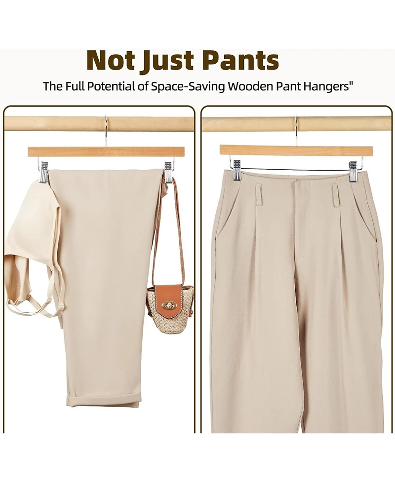 Premium Solid Lotus Wood Hangers for Pants & Skirts with Adjustable Clips Natural 25 Pack
