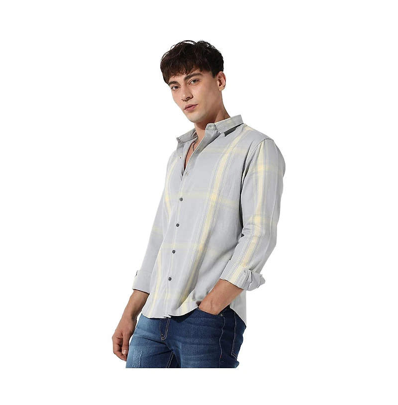 Campus Sutra Men's Plaid Button Up Shirt