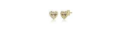 Rachel Glauber 14K Gold Plated with Black Enamel & Clear Cubic Zirconia Heartbeat Stud Earrings