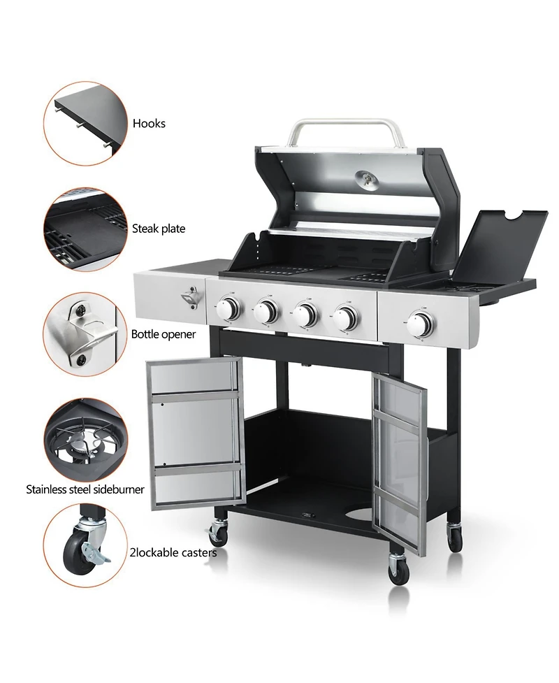 Streamdale Furniture 4-Burner Propane Bbq Grill with Side Burner, 46790BTU